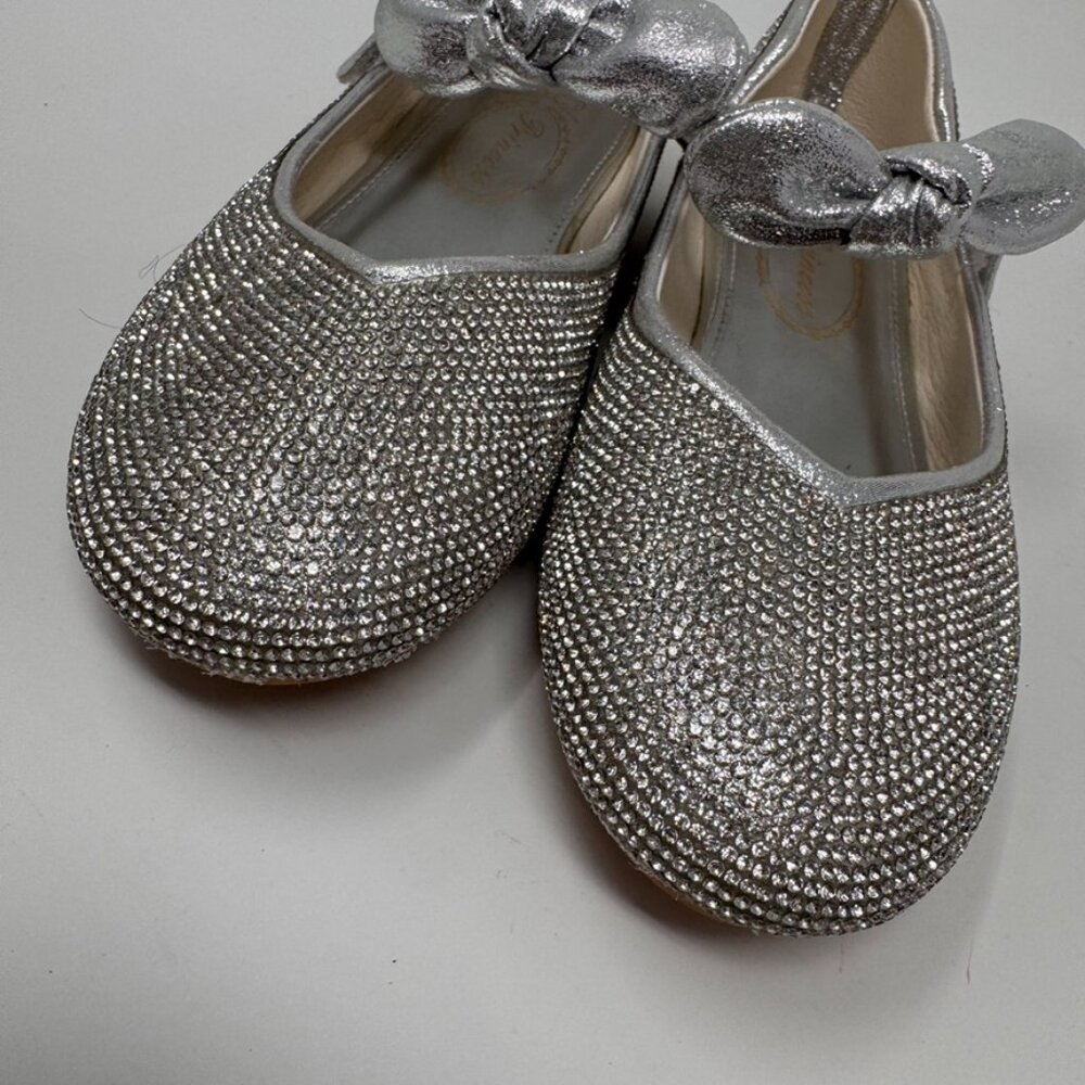 Princess Girls Silver Rhinestone Hook & Loop Mary Jane Shoes  Size 4.5 US 36 EU - Picture 4 of 11